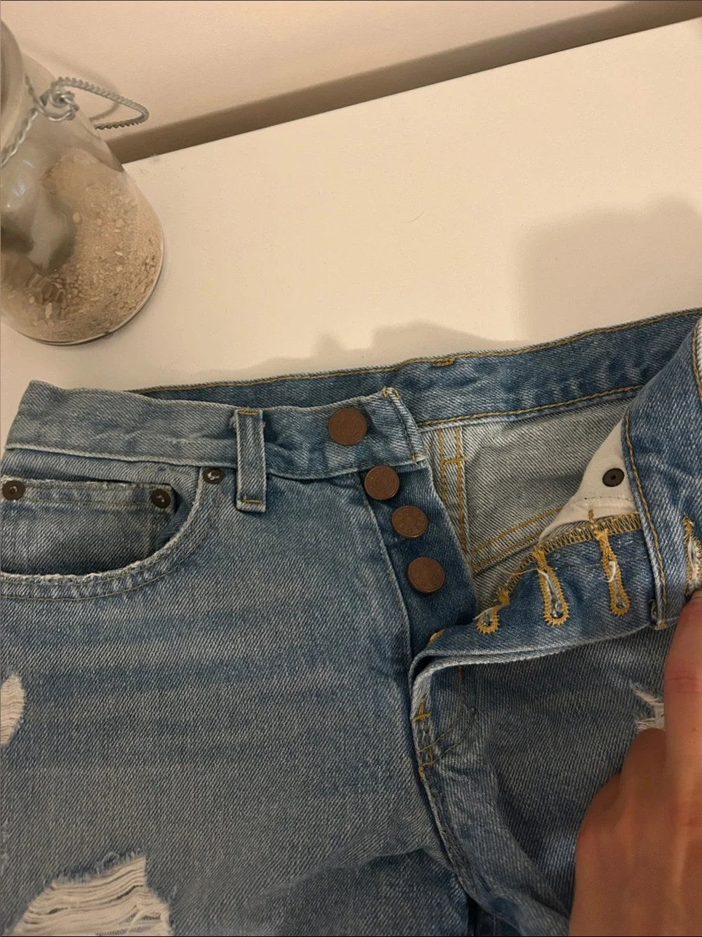 Light Wash Distressed Denim Shorts